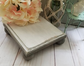 Farmhouse Wood Pedestal Tray, Rustic Mini Cake Stand, 7 inch