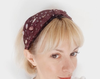 Velvet headband,women's headband,women's hair accessorie,sequined headband,burgundy headband,velvet hair piece,velevet hair accessorie