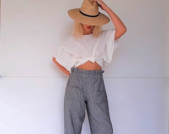 Women's linen pants,women's trousers,elastic band pants,striped pants,linen gray pants,women's striped pants,linen striped pants,linen pants