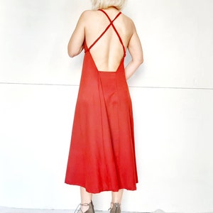 Women's Cupro dress,cross back dress,slip on dress,wine red dress,all day dress,party dress,backless dress,a line dress,grecian chic dress image 6