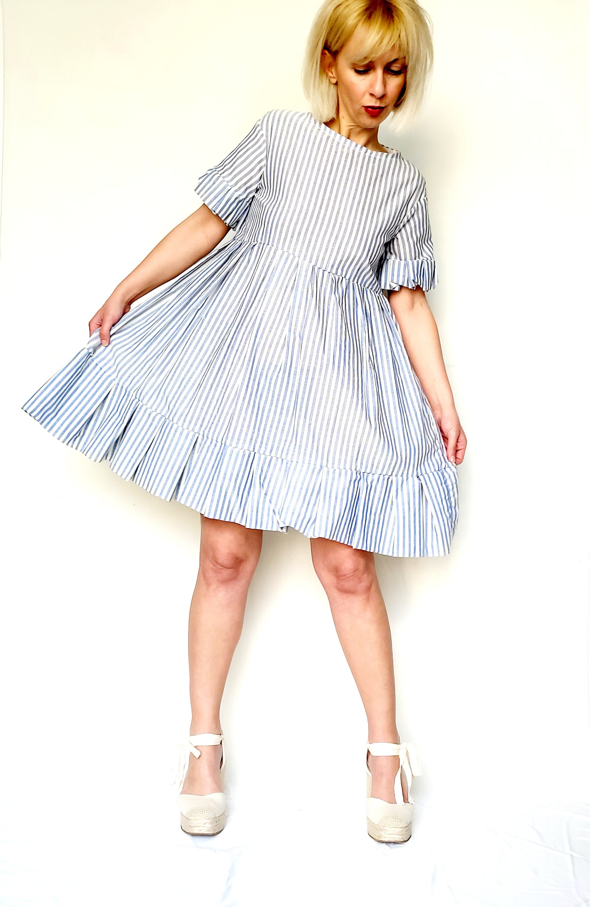 Women's Trapeze Dress,women's Oversized Dress,linen Striped Dress ...