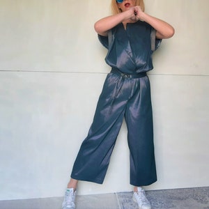 Glossy women's jumpsuit, jumpsuit, boiler suit, shiny jumpsuit, satin like jumpsuit,raf jumpsuit, sleeveless jumpsuit,blue jumpsuit,overalls image 9