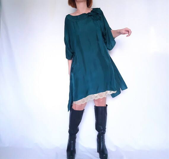 silk dress, lace silk dress, green blue dress, sil