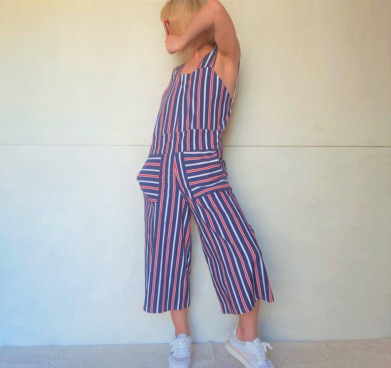 Women's Striped jumpsuit,striped overalls,women's overalls,women's jumpsuit,jumpsuit,overalls,summer overalls,women's loose overalls image 1