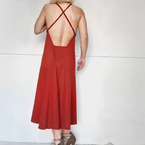 Women's Cupro dress,cross back dress,slip on dress,wine red dress,all day dress,party dress,backless dress,a line dress,grecian chic dress image 8