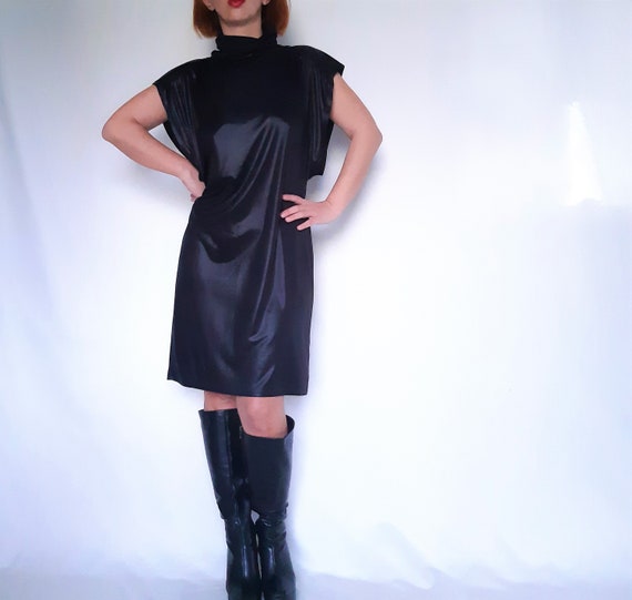 Black glossy dress ,black dress, sleeveless dress,