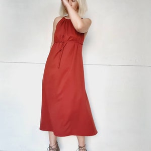 Women's Cupro dress,cross back dress,slip on dress,wine red dress,all day dress,party dress,backless dress,a line dress,grecian chic dress image 3