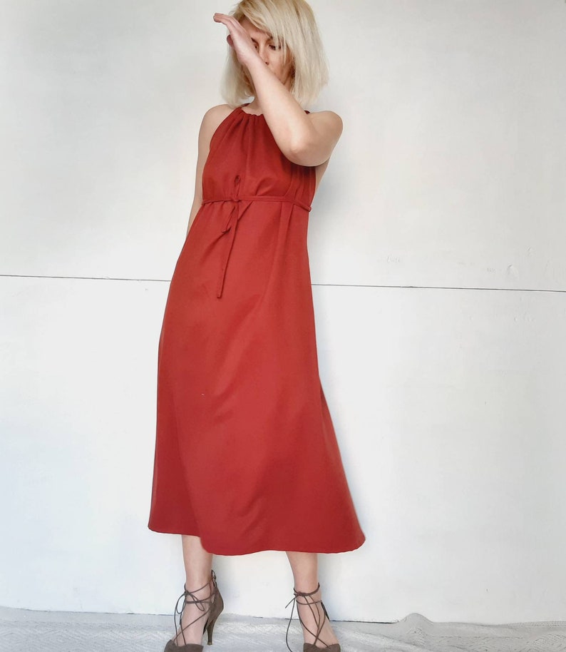 Women's Cupro dress,cross back dress,slip on dress,wine red dress,all day dress,party dress,backless dress,a line dress,grecian chic dress image 3