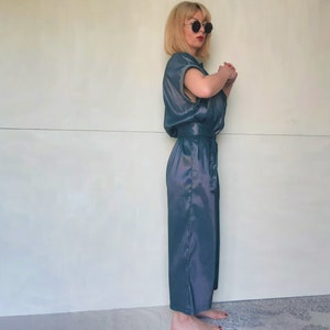 Glossy women's jumpsuit, jumpsuit, boiler suit, shiny jumpsuit, satin like jumpsuit,raf jumpsuit, sleeveless jumpsuit,blue jumpsuit,overalls image 2