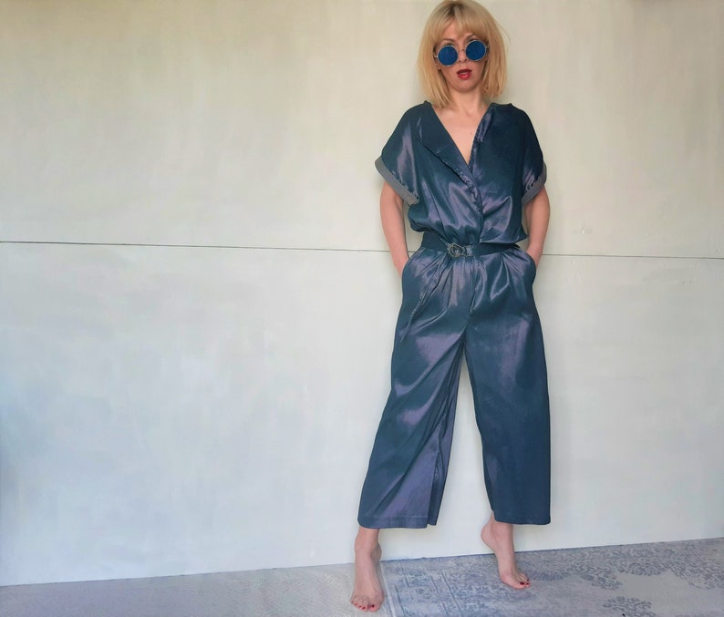 Glossy women's jumpsuit, jumpsuit, boiler suit, shiny jumpsuit, satin like jumpsuit,raf jumpsuit, sleeveless jumpsuit,blue jumpsuit,overalls image 10