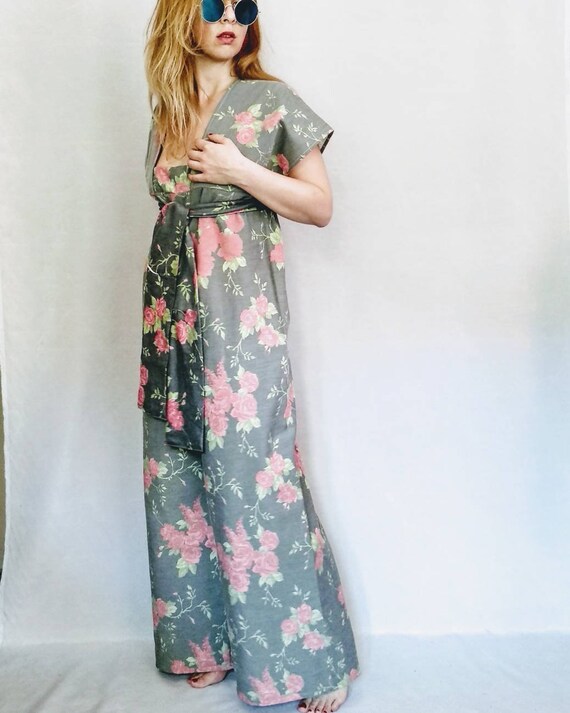 Floral jumpsuit/womens grey floral overalls/loose fit | Etsy