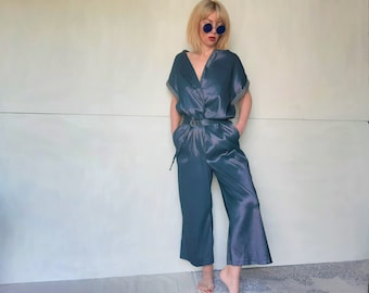 Glossy women's jumpsuit, jumpsuit, boiler suit, shiny jumpsuit, satin like jumpsuit,raf jumpsuit, sleeveless jumpsuit,blue jumpsuit,overalls