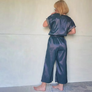 Glossy women's jumpsuit, jumpsuit, boiler suit, shiny jumpsuit, satin like jumpsuit,raf jumpsuit, sleeveless jumpsuit,blue jumpsuit,overalls image 6