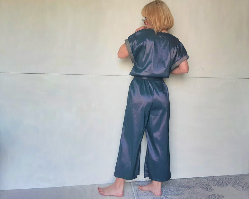 Glossy women's jumpsuit, jumpsuit, boiler suit, shiny jumpsuit, satin like jumpsuit,raf jumpsuit, sleeveless jumpsuit,blue jumpsuit,overalls image 6