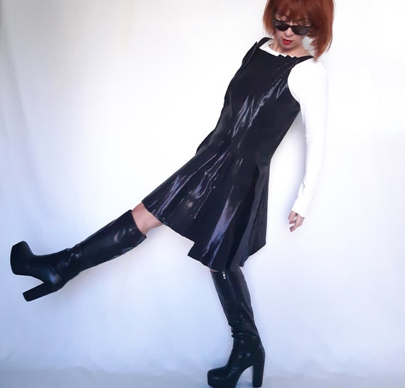 Black silk lurex dress, mini silk dress, black d