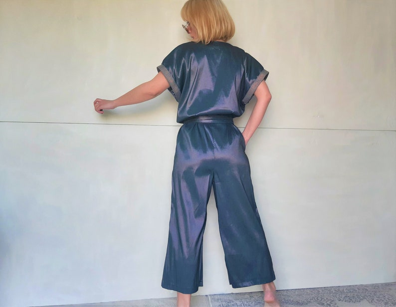 Glossy women's jumpsuit, jumpsuit, boiler suit, shiny jumpsuit, satin like jumpsuit,raf jumpsuit, sleeveless jumpsuit,blue jumpsuit,overalls image 8