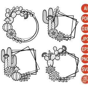 Cactus frames SVG, Succulent frame DXF, Cacti monogram frame PNG