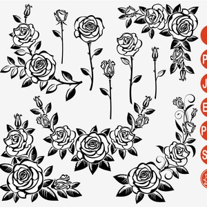 Rosenstrauß-Vorlage für SVG-Design, Silhouette der Blume PNG, Clipart des Rosenschnitts, Rosenmuster-Digital-Download-Dateien, Vektorblumen