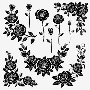 Rose SVG, SVG fleur Rose, Saint-Valentin Rose, fleur SVG, SVG Silhouette Rose, couper fichier, vecteur Rose, noir et blanc, Rose eps, Rose pdf, jpg