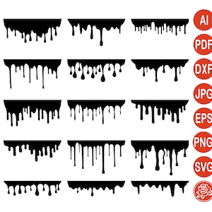 Dripping Borders Cricut Silhouette SVG, Paint Drip Clipart PNG, Blood Drip Drop DXF