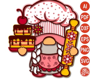 3D layered mandala cook gnome SVG for Cricut