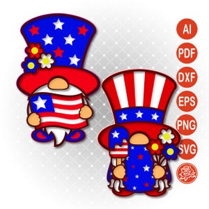 Ensemble SVG gnome patriotique | Conception DIY de découpe de papier en couches