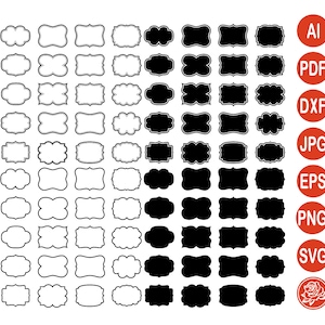 May include: A set of 40 black and white frame outlines. The frames are in various shapes, including square, rectangle, oval, and circle. The frames are perfect for adding a touch of elegance to any project.