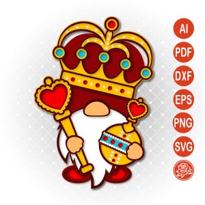 Gnomo rey de San Valentín SVG: archivo de corte con temática de amor real