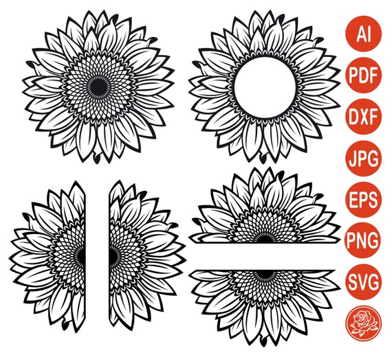 Download Split Sunflower for Design SVG File Half Flower PNG ...