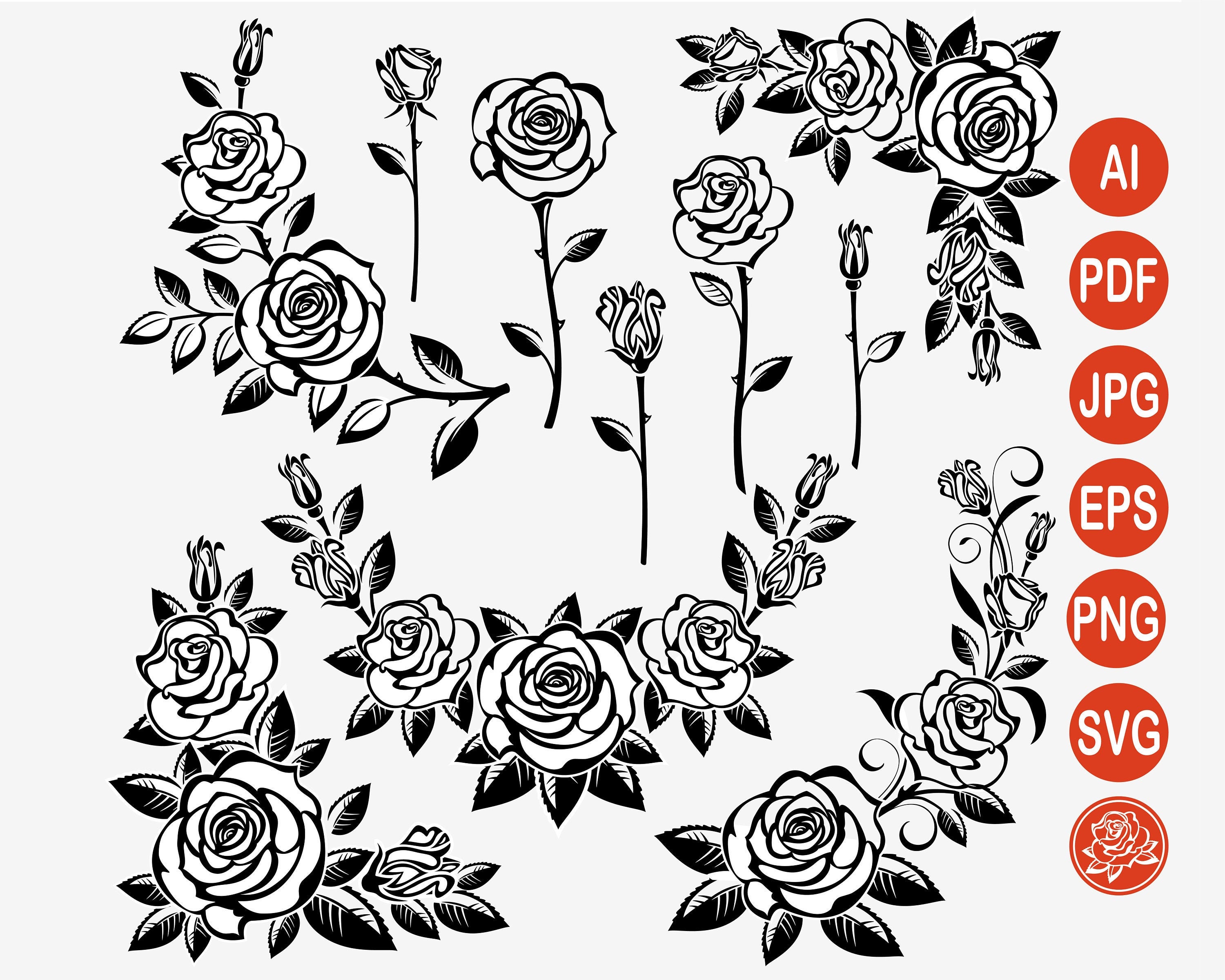 Download Rose Bouquet Template For Svg Design Silhouette Of Flower Etsy