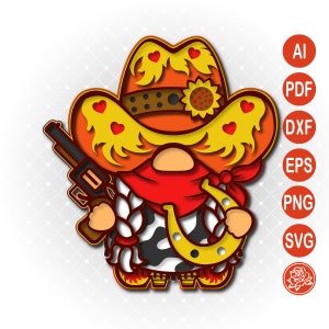 Gnome de cow-boy occidental en couches SVG pour Cricut