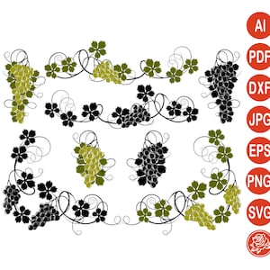 Grape Vine Corner SVG, Leaf Silhouette, Fruit Design (Digital Files)