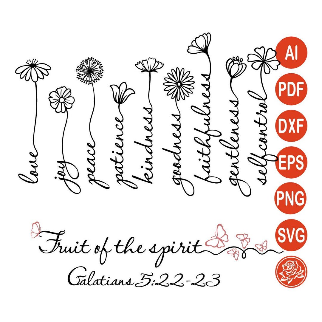 Bible Verses SVG Fruit of the Spirit Galatians 5 22 23 Christian Flower ...
