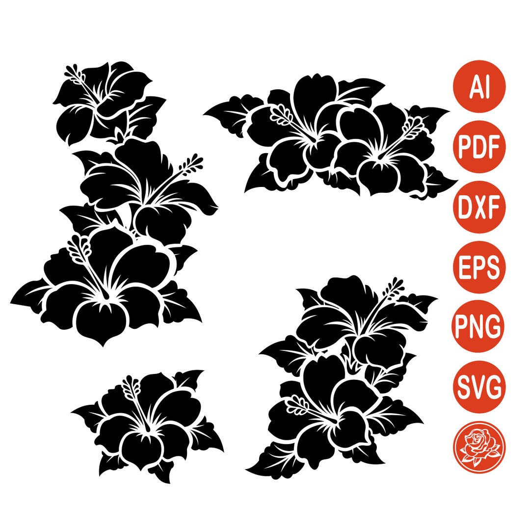Hibiscus Flower SVG Bundle: Tropical Floral Cut Files (digital Download ...