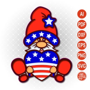 Gnome patriotique en couches SVG pour Cricut