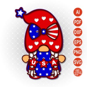 Fichier de découpe papier Gnome USA | Décoration DIY pour le jour de l'indépendance