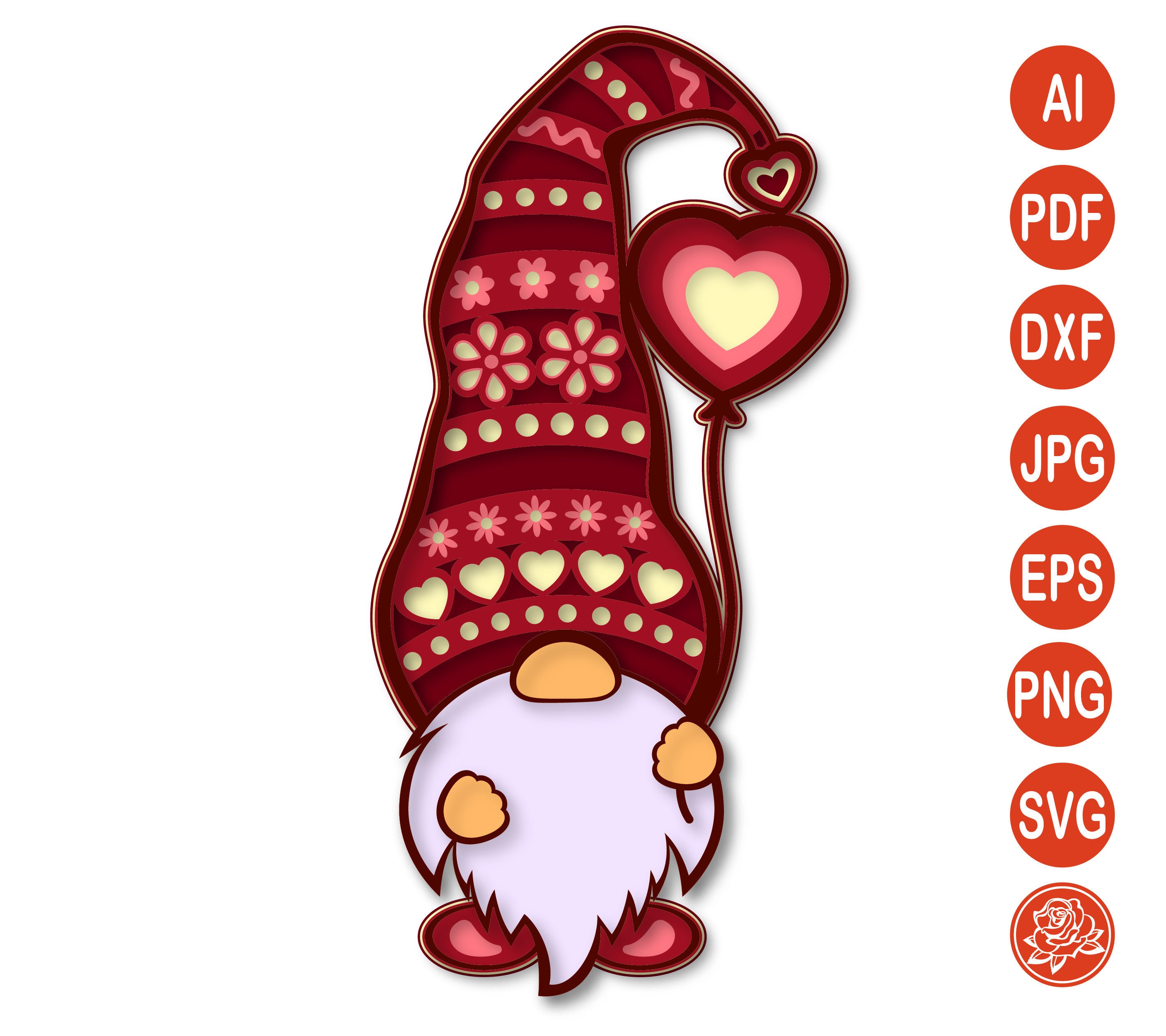3D Layered Gnome Mandala SVG Valentine's Day DXF files | Etsy