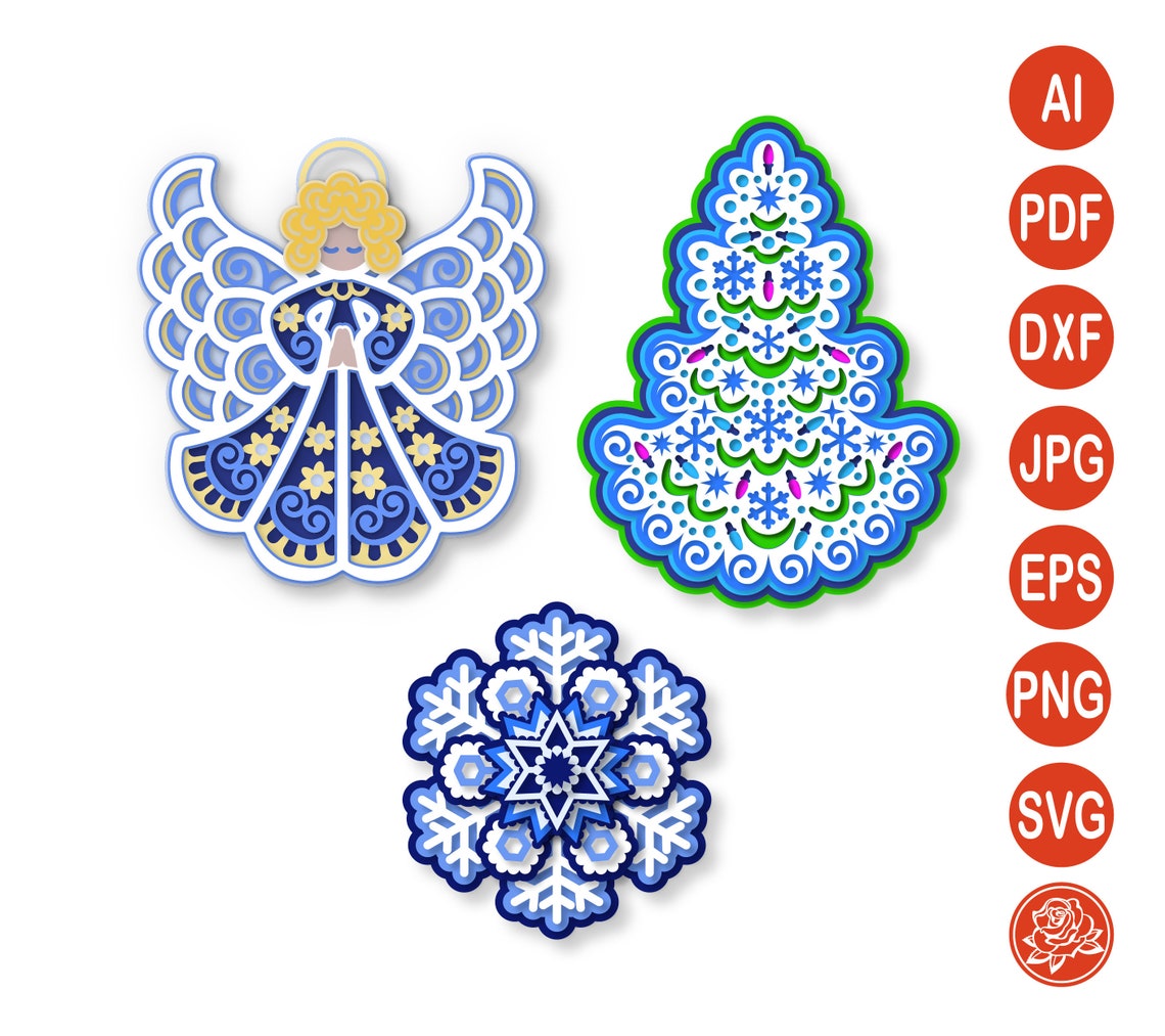 Download Set of 3D layered Christmas mandalas SVG Multilayer | Etsy