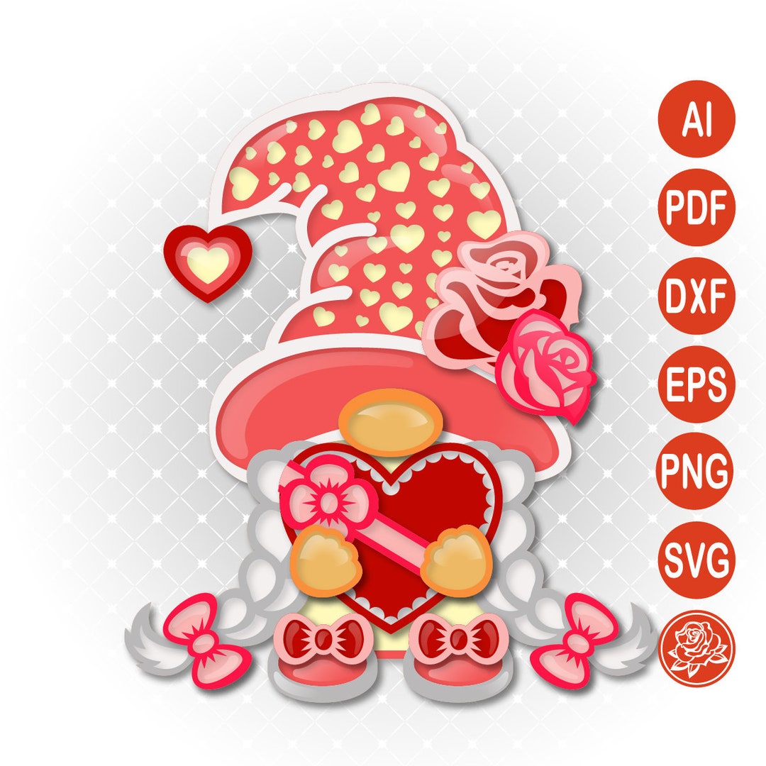 SVG Valentine's Day Gnome With Heart for Cricut - Etsy