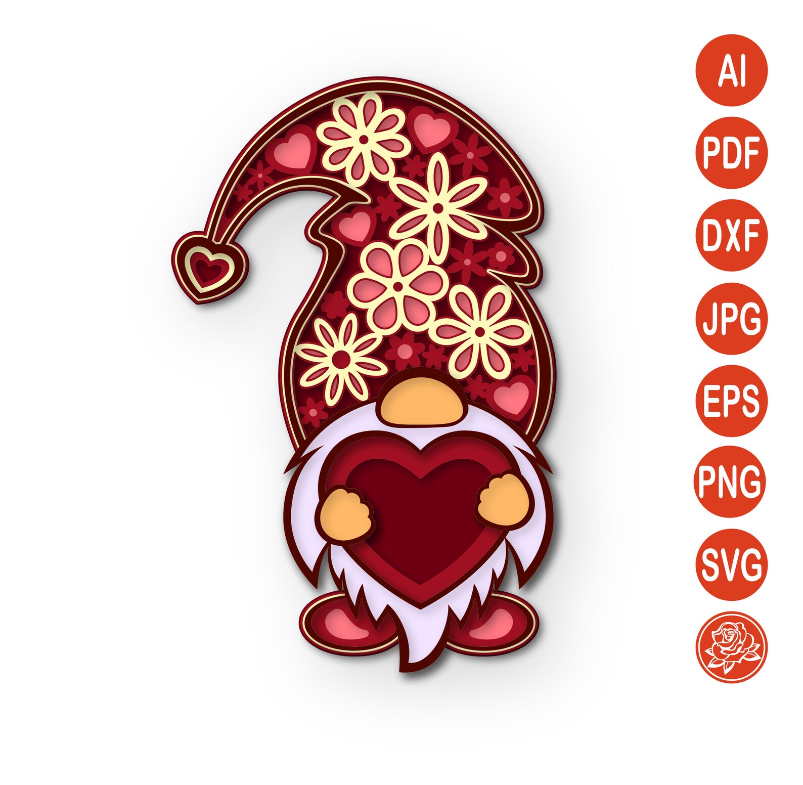 3D Layered Gnome Mandala SVG Valentine's Day DXF files | Etsy