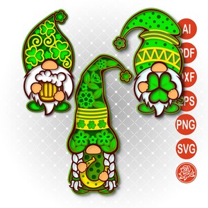 Patrick Day Gnome Multilayer SVG Papierschnitt-Datei für DIY Festive Home Dekorationen und einzigartige handgemachte Glücksklee Geschenke 3D Cut Design
