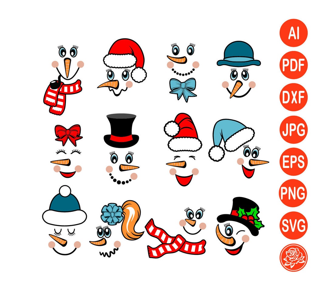 Snowman Face SVG Bundle, Christmas Snow Man DXF, Snowman PNG Designs - Etsy