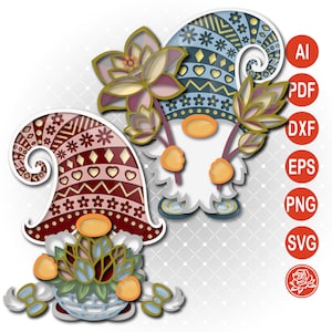 A pair of layered gnomes for creating a gift SVG for Cricut.