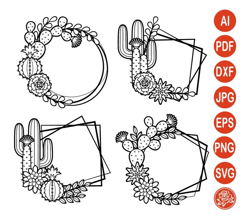 Download Cactus frames SVG Succulent frame DXF Cacti monogram frame ...