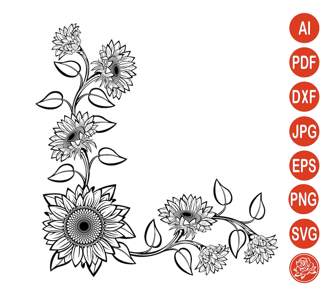 Black and White Sunflowers for Design SVG Sunflower Cut File Etsy