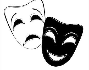 Theatrical Mask Tragedy and Comedy for Cutting SVG, Masks Silhouettes Png, Theater  SVG, Theatrical Mask Cricut Cut Files, Theater Vector Ai 