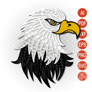Archivo de corte de papel patriótico SVG en capas de águila calva para regalos hechos a mano y decoraciones del 4 de julio con plantilla de corte de pájaro majestuoso