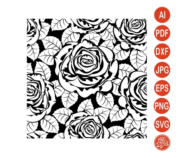 Download Black And White Rose Seamless Pattern Svg Flowers Seamless Etsy