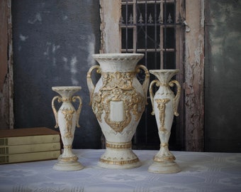 French Decor Vase Candle Holder Set, French Chateau Decor French Decor Handmade Vase One of a Kind Designer Decor