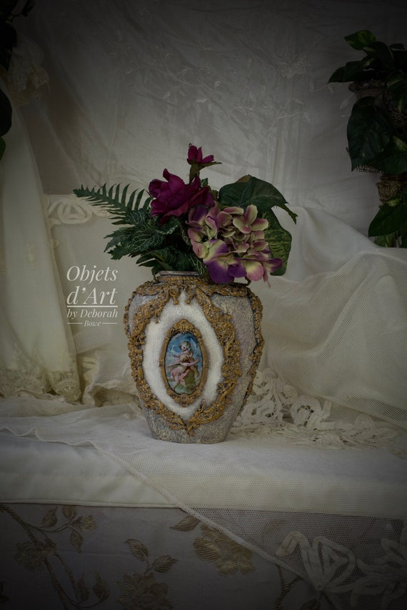Handmade French Cherub Vase, Rococo Designer Decor